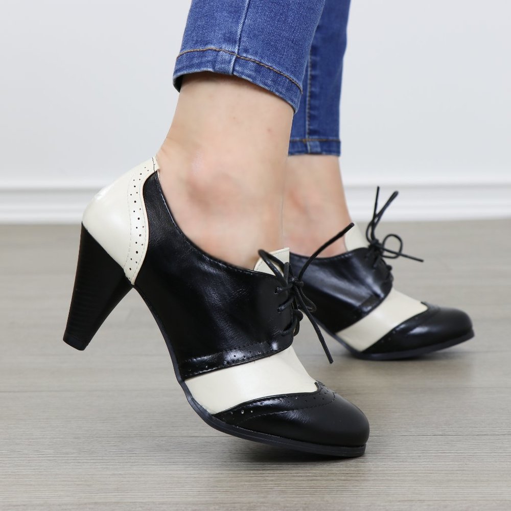 Vintage Style Black White Rockabilly Oxfords Boot - Picture 3 of 8